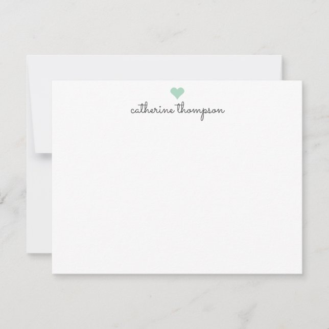 Mint Green Heart Feminine Script Girly Chic Stripe Card (Front)