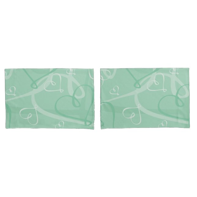 Mint green heart pattern pillowcase (Front-Set)