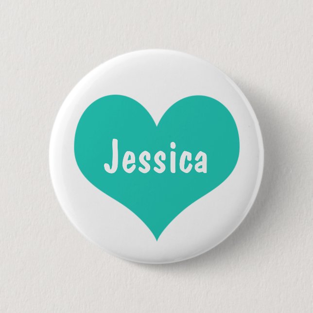 Mint Green Heart Personalized Girly Name 2 Inch Round Button (Front)