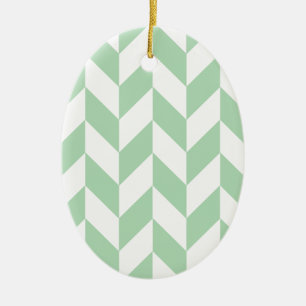 Mint Green Herringbone Pattern Ceramic Ornament