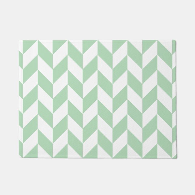 Mint Green Herringbone Pattern Doormat (Front)