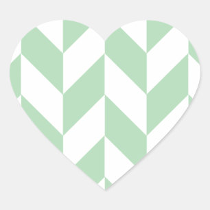 Mint Green Herringbone Pattern Heart Sticker