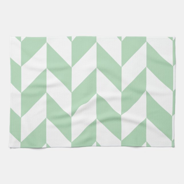 Mint Green Herringbone Pattern Kitchen Towel (Horizontal)
