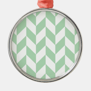 Mint Green Herringbone Pattern Metal Ornament