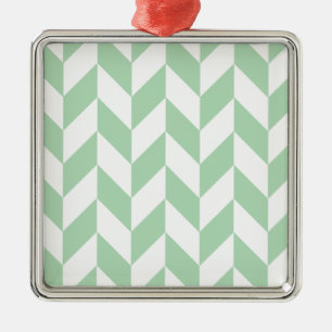 Mint Green Herringbone Pattern Metal Ornament