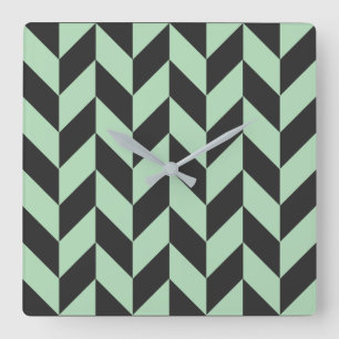 Mint Green Herringbone Pattern Square Wall Clock
