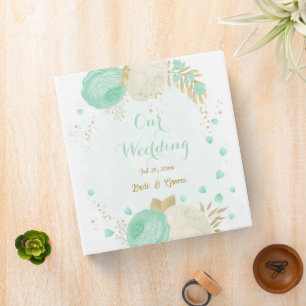 mint green &hite flowers gold floral wedding album binder