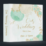 mint green &hite flowers gold floral wedding album binder<br><div class="desc">mint green & white flowers with gold leaves wedding photo album binder.
The glitter details are simulated.</div>