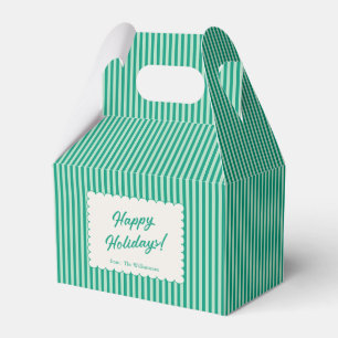 Mint Green Holiday Stripe Personalized Christmas Favor Box