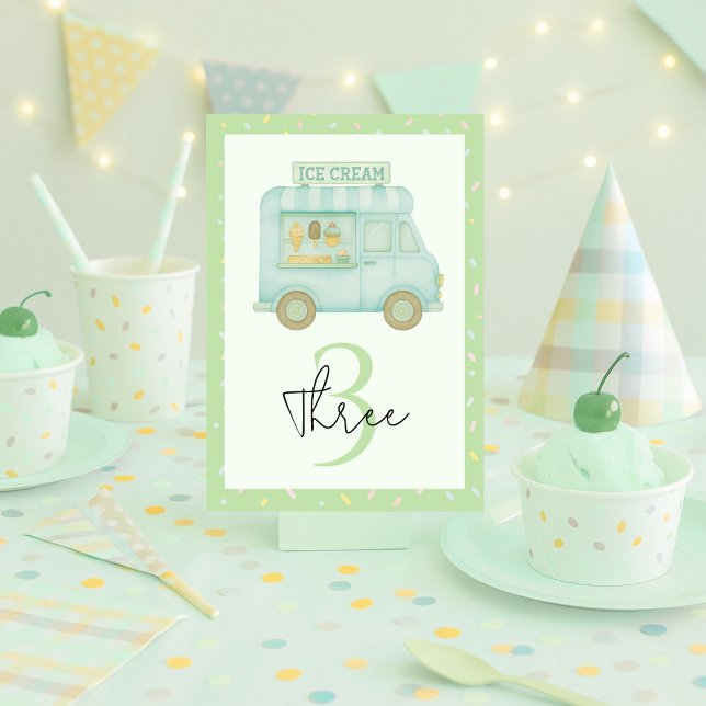 Mint Green Ice Cream Truck Birthday Party  Table Number (Creator Uploaded)