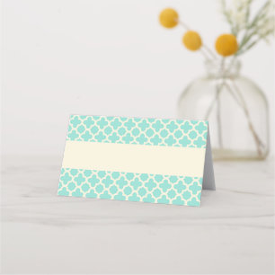 Mint Green Ivory Quatrefoil Pattern Wedding Place Card