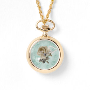 Mint Green Ivory Roses Gold Bracelet Watch