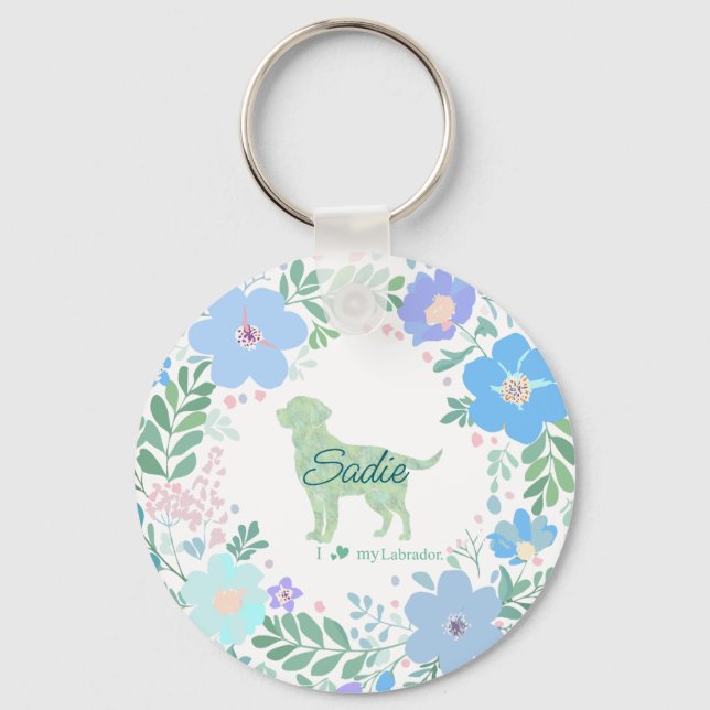 Mint Green Labrador Retriever Custom Name & Photo Keychain (Front)