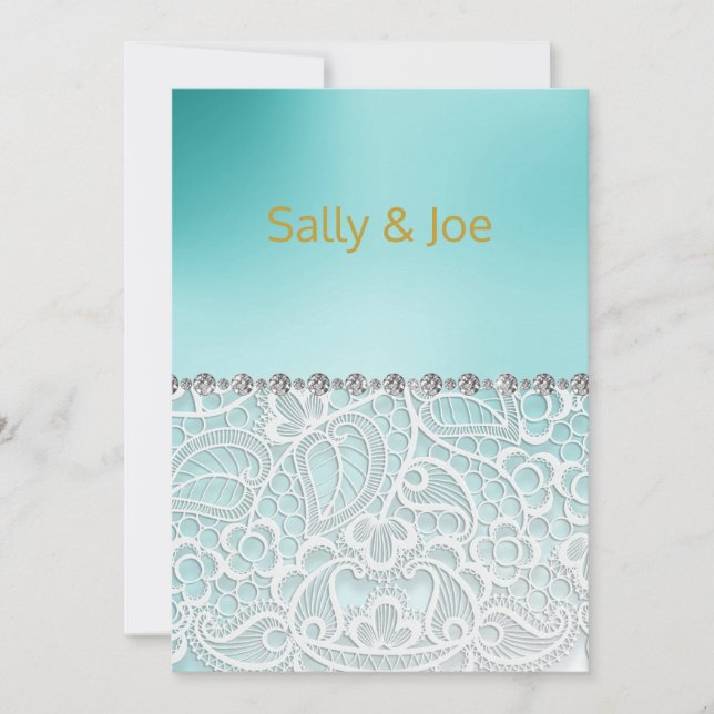 Mint Green Lace Diamond Wedding Invitation (Front)