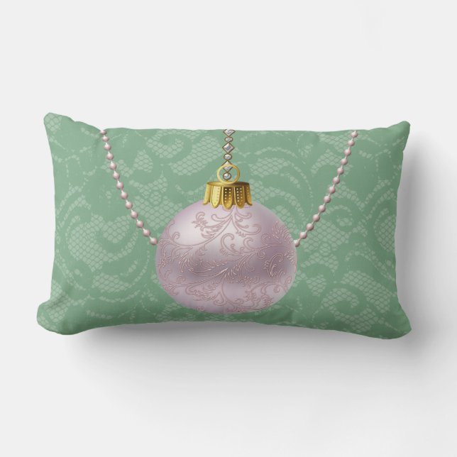 Mint Green Lace Soft Pink Ornament Lumbar Pillow (Front)