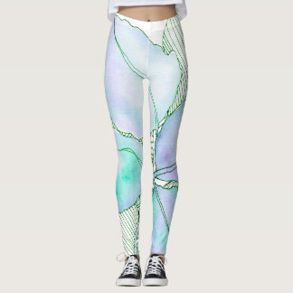 Mint Green Lavender Watercolor Botanical Leaves Leggings