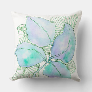 Mint Green Lavender Watercolor Botanical Leaves Throw Pillow