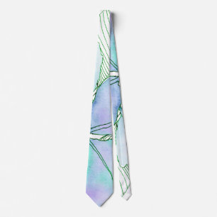 Mint Green Lavender Watercolor Botanical Leaves Tie