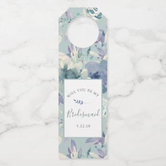 Mint Green & Lavender Watercolor Floral Bridesmaid Bottle Tag