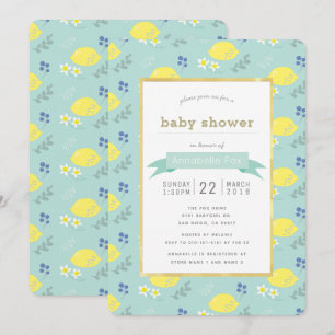 Mint Green Lemon Floral Baby Shower Invitation