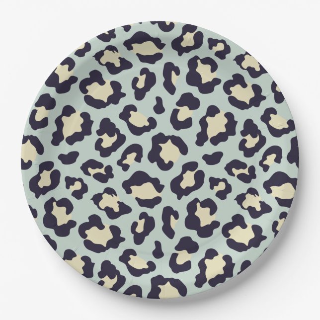 Mint green leopard print paper plate (Front)