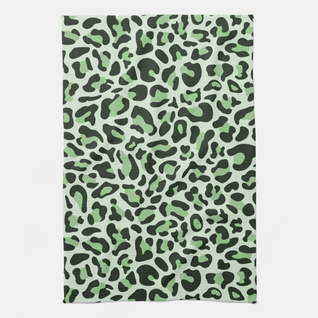 Mint Green Leopard Print Retro Kitchen Towel (Vertical)