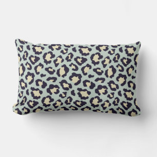 mint green leopard print throw pillow. lumbar pillow