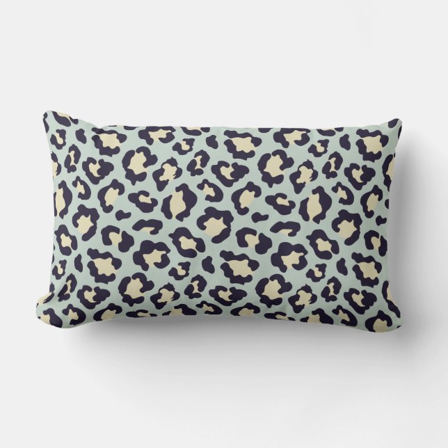 mint green leopard print throw pillow. lumbar pillow (Front)