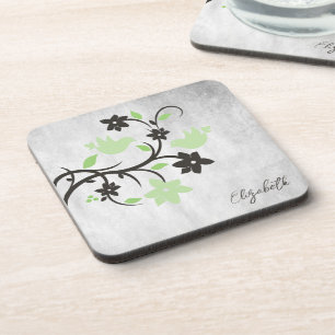 Mint Green Lovebirds Beverage Coaster