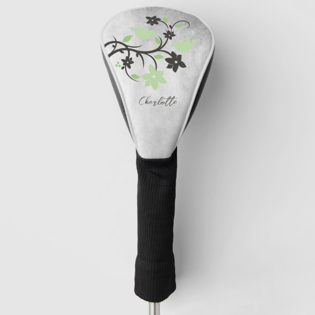 Mint Green Lovebirds Golf Head Cover (Front)