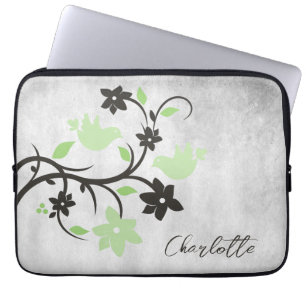 Mint Green Lovebirds Personalized Laptop Sleeve
