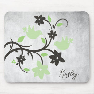 Mint Green Lovebirds Personalized Mouse Pad