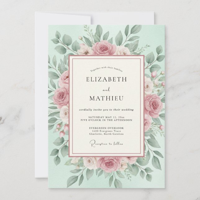Mint Green Lush Spring Wedding Invitation (Front)