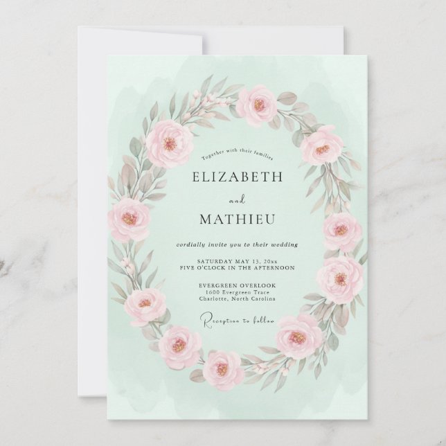 Mint Green Lush Springtime Wedding Invitation (Front)