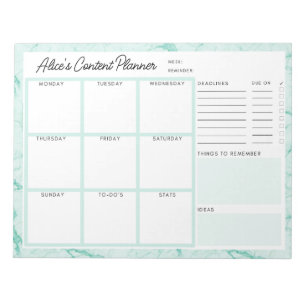 Mint Green Marble Content Planner Notepad