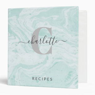Mint Green Marble Custom Monogrammed Recipe  Binder