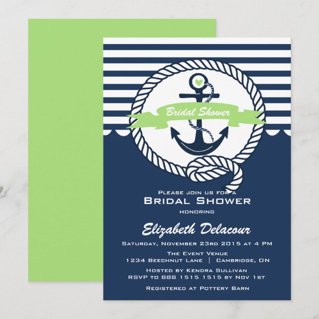 Mint Green Marine Nautical Bridal Show Invitation (Devant / Derrière)