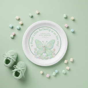 Mint Green Marshmallow Butterfly Baby Shower  Paper Plate