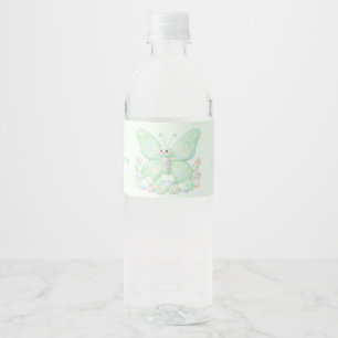 Mint Green Marshmallow Butterfly Baby Shower Water Bottle Label