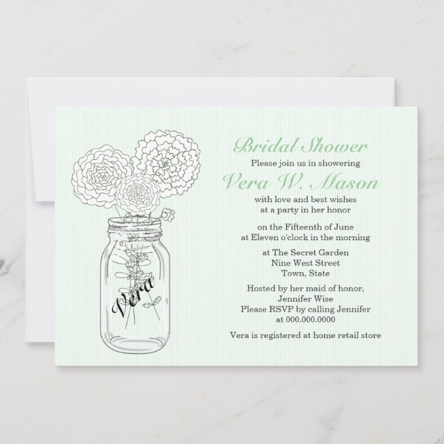 Mint Green Mason Jar Invitations Fêtes des mariées (Devant)