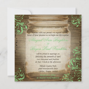 Mint Green Mason Jar Vintage Wedding Invitation