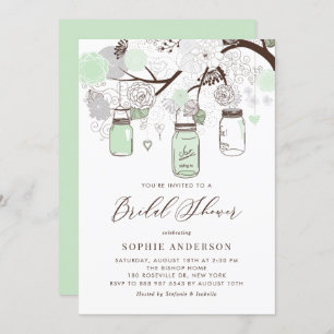 Mint Green Mason Jars Bridal Shower Invitation