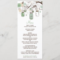 Mint Green Mason Jars Wedding Menu Card