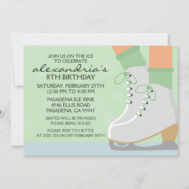 Mint Green Medium Skin Skate Laces Ice Skating Par Invitation (Front)
