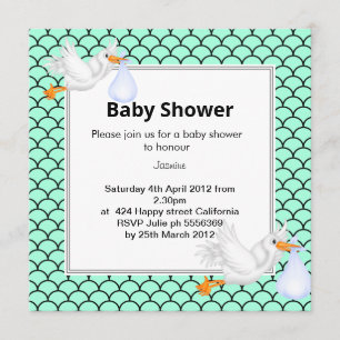 Mint green Mermaid stork baby shower invite
