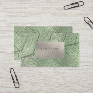 Mint Green Metal Silver Grey White Foil Botanical Business Card
