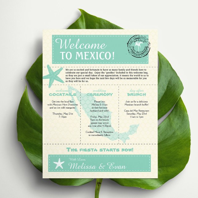 Mint Green Mexico Wedding Welcome Letter Flyer (Creator Uploaded)