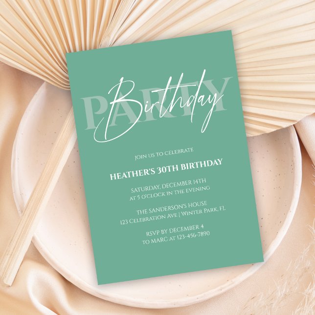 Mint Green Minimalist Adult Birthday Party Invitation (Creator Uploaded)