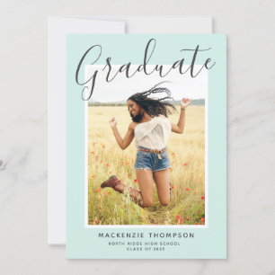 Mint Green Modern Calligraphy Graduation Party Invitation