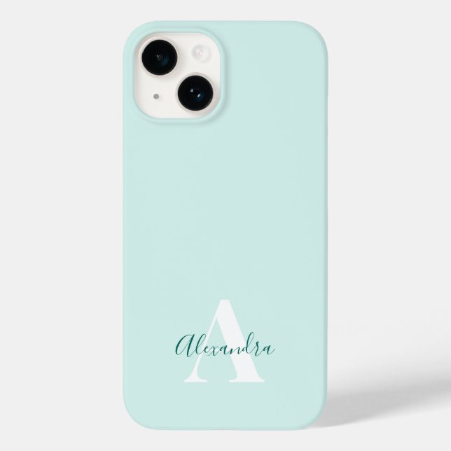 Mint & Green Modern Initial Monogram Case-Mate iPhone Case (Back)